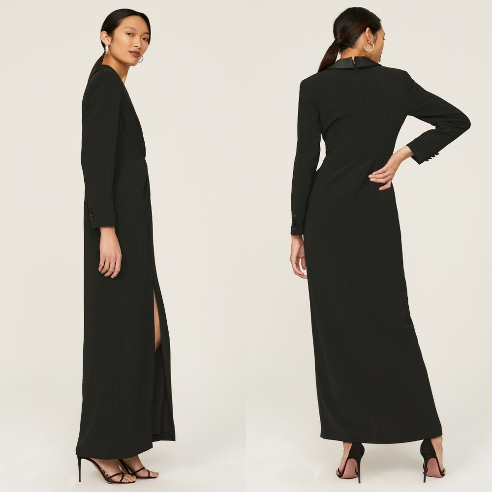 Ralph Lauren Crepe Long-Sleeve Gown Dress Women's 14/16 Tuxedo Black Tie Formal - Picture 6 of 8